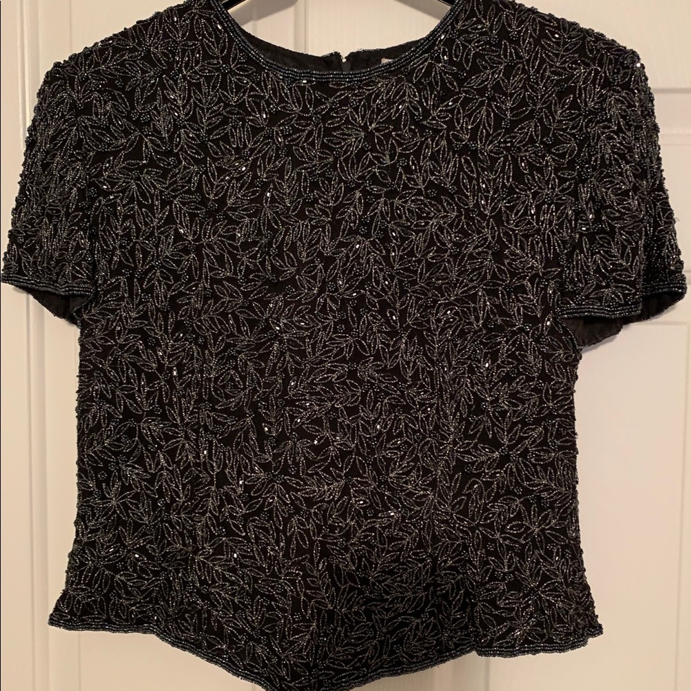 Black Beaded Cocktail blouse top